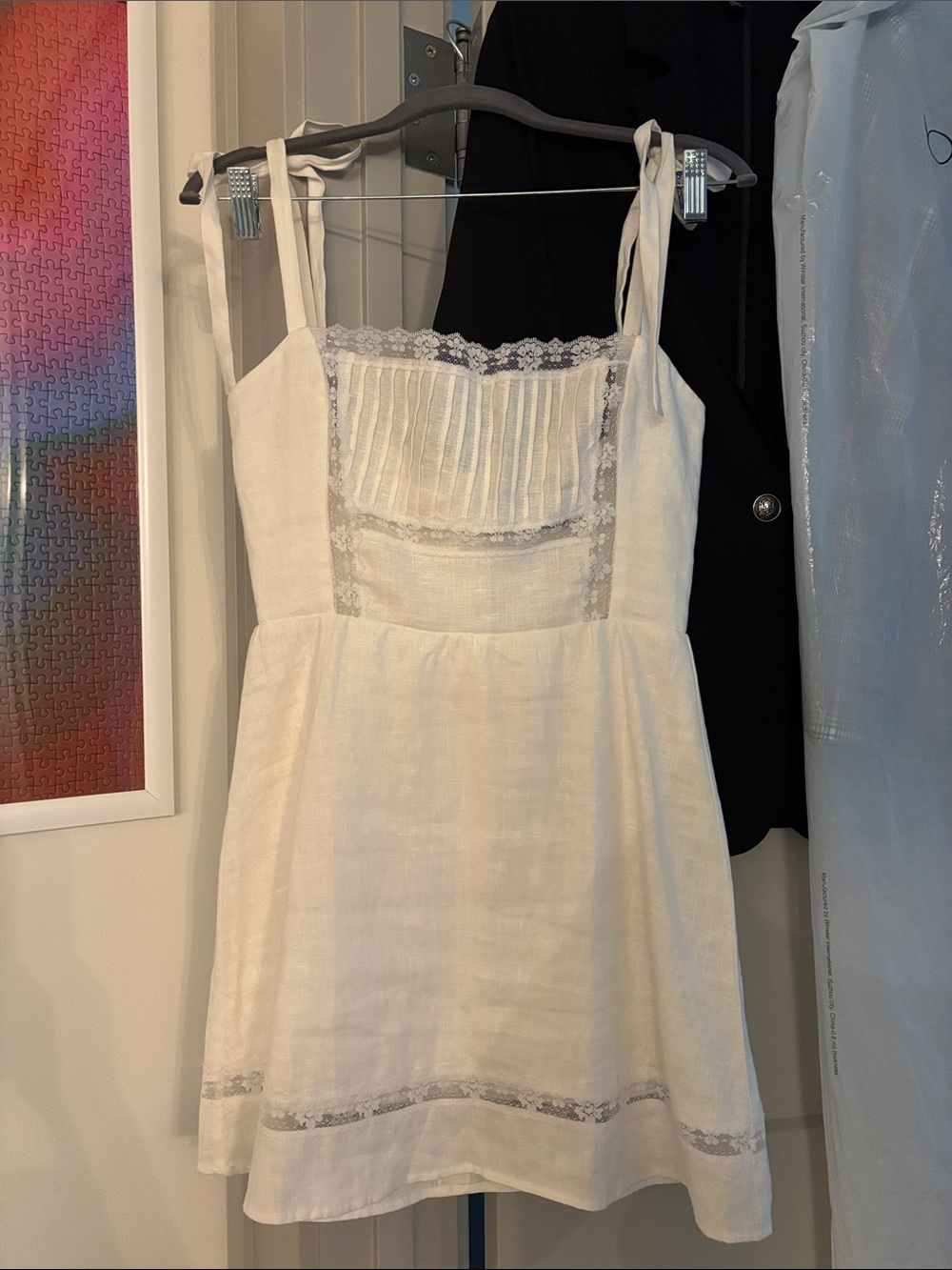 Reformation - Domingo Dress - Tie Strap White Linen Lace-Trim Sundress - Sz 4